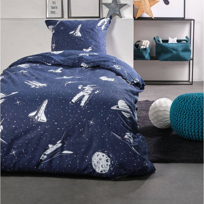 Set mbulese jorgani Univers Décor Happy Moon, 140x200 cm, 100% pambuk, blu e errët