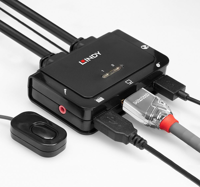 Switch KVM Lindy 2 porta, USB HDMI, 4K, i zi