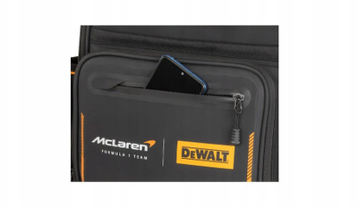 Çantë shpine Dewalt McLaren Edition për vegla pune, e zezë me portokalli