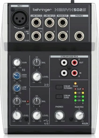 Аудио миксер Behringer Xenyx 502S, 5 канали, USB, црн