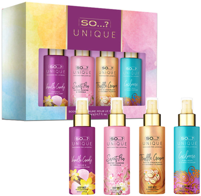 Set spraj trupi So…? Unique Body Mist, 4 copa, 4 aroma, 4x50 ml