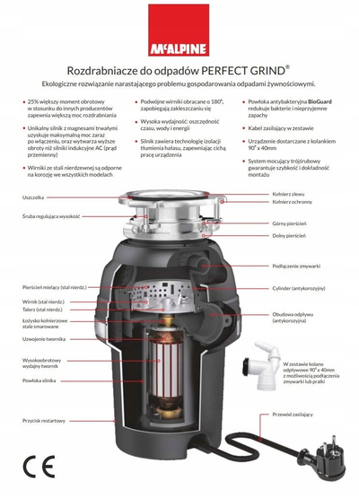 Makinë bluarëse mbetjesh McAlpine WDU-4ASEU-POL, 1.25HP, kapacitet 875ml, inox