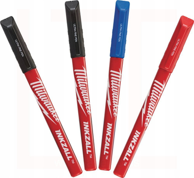 Set markerash Milwaukee INKZALL Ultra Fine Tip, 4 copë, ngjyra të përziera, i kuq