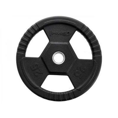Pllakë peshe olimpike HMS me mbështjellje gome, 25 kg, vrimë 51 mm, e zezë