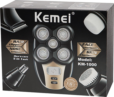 Машина за бричење Kemei KM 1000, 5 во 1, безжична, црна