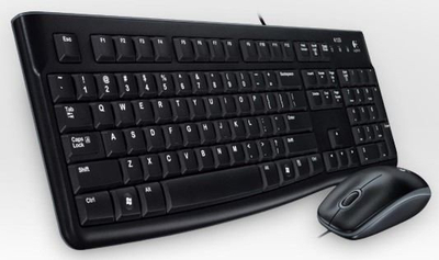 Set tastjere dhe mi Logitech Desktop MK120, me kabllo USB, i qëndrueshëm kur derdhen lëngje, i zi