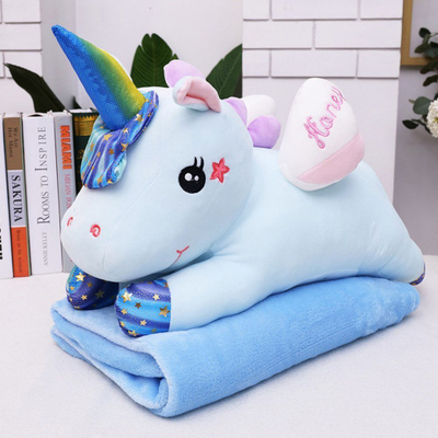 Lodër pelushi unikorn me batanije, 55cm, blu