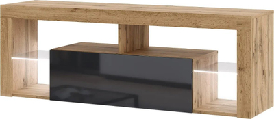 Komodë TV Everest Hugo, 140 cm, LED, Wotan Oak me front të zi me shkëlqim