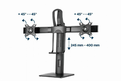 Qëndrim tavoline për monitorë Gembird MS-D2-01, për 2 monitorë 17"-27", VESA 75x75 100x100, i zi