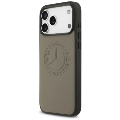 Kapak telefoni Mercedes Leather Vintage Logo MagSafe, për iPhone 17 Pro Max, lëkurë, bezhë
