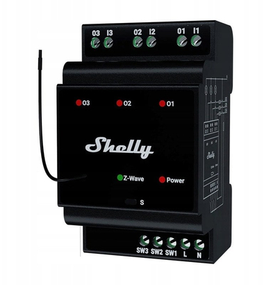 Modul smart Shelly Wave PRO 3 EU LR, 3 kanale, për shina DIN, i bardhë