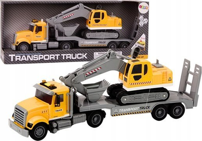 Lodër kamion eskavator Lora Truck Crawler, me drita edhe tinguj, me telekomandë, e verdhë
