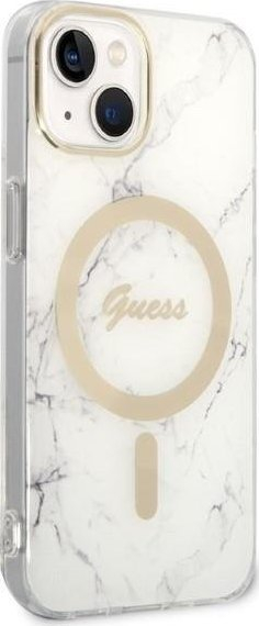 Set karikues MagSafe dhe kapak Guess Marble për iPhone 14 Plus 6.7", i bardhë