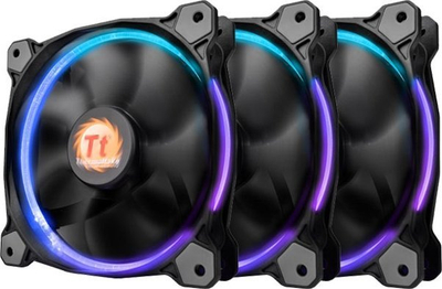 Ventilatorë kasesh Thermaltake Riing 14, set me 3 copë 140mm, RGB, të zinj
