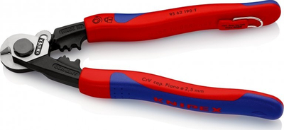 Gërshërë për tela çeliku Knipex, 190mm, doreza plastike, blu kuqe