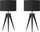 Set me llamba tavoline tripod, 2 copë, bazë metal, abazhur me material tekstil, ngjyrë e zezë