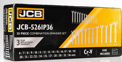 Set çelësa kombinim JCB 5261P36, 6-36 mm, 25 copë, ngjyrë argjendtë