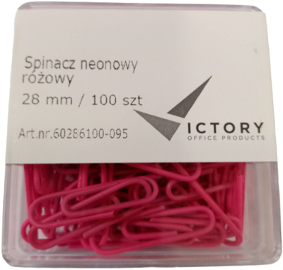 Kapëse letrash Victory Office Products, 28mm, metal i veshur me plastikë, neon rozë