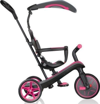 Tricikël 4-në-1 Globber Explorer Trike, me tendë dielli, rrip sigurie 5 pika, rozë