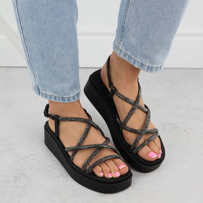 Sandale grash Filippo DS6898/25, me platformë wedge, ngjyrë e zezë