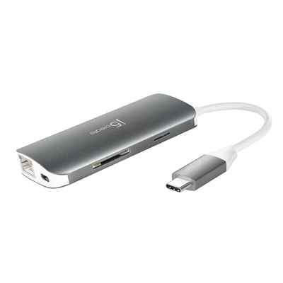 Adapter USB C J5create JCD383, 9 me 1, 4K, ngjyrë argjendi me të bardhë
