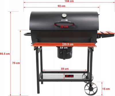 Grill qymyri pa markë, me kapak, sipërfaqe 71x34.5 cm, i zi