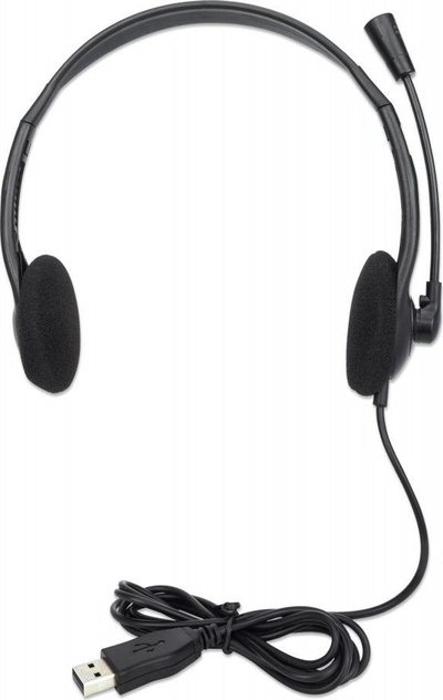 Слушалки Manhattan Stereo USB, бум микрофон, USB A поврзување, црни