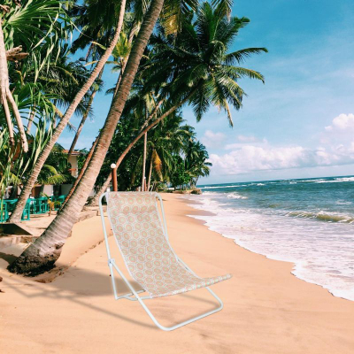 Преклоплива плажна столица ProBeach, со перниче за глава, портокалова со мотив
