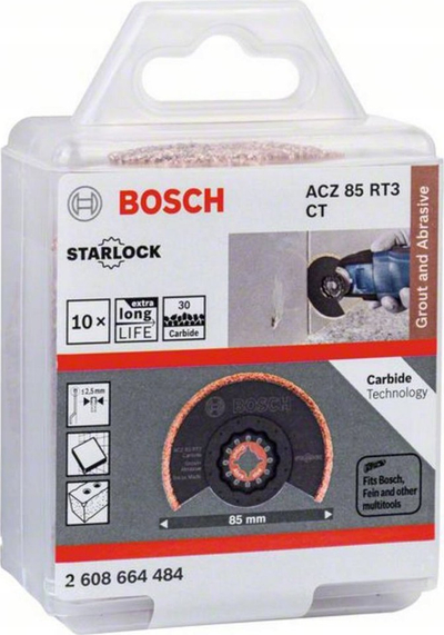 Teh segmenti për multivegel Bosch ACZ 85 RT3 Starlock, 85mm, karbid për fuga dhe materiale abrazive, i zi