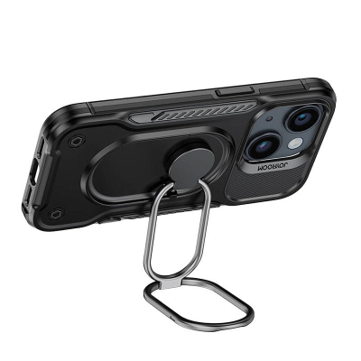 Mbrojtëse telefoni Joyroom Dual Hinge për iPhone 14 Plus, me unazë rrotulluese, e zezë