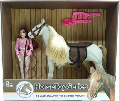 Set lodrash Hipo HorseToy Series, kal i bardhë me kukull dhe gërne flokësh