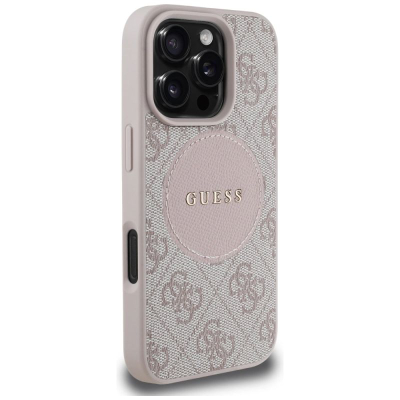 Калче за телефон Guess 4G Circle Classic Logo MagSafe, за iPhone 16 Pro, розова