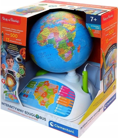 Glob edukativ interaktiv Clementoni Interactive Eduglobus 50847, me laps që flet, me kuize, shumëngjyrësh