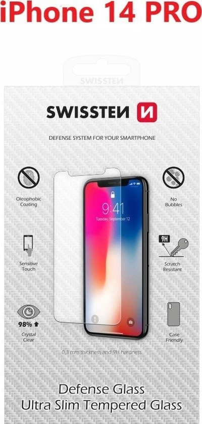 Заштитно стакло Swissten за iPhone 14 Pro, 9H, 2.5D, црно