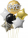 Set balona folie Antella Happy Birthday, 6 copë, 45–58 cm, ari, e bardhë edhe e zezë
