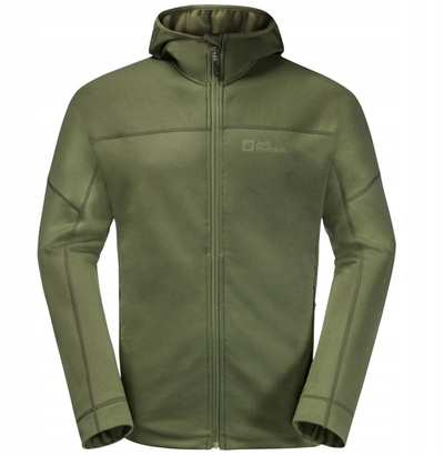Bluzë me kapuç Jack Wolfskin Hirschberg Hooded FZ M, për burra, me zinxhir komplet, jeshile