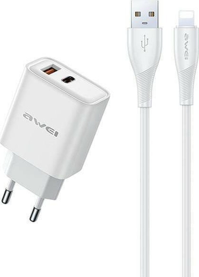 Karikues Awei PD81L EU GaN, 22.5W, 1x USB A 1x USB C, i bardhë