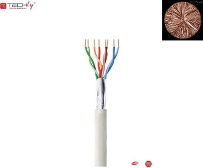 Kabllo rrjeti Techly TechlyPro F UTP Cat6, 4x2, 100m, bakër 100%, gri