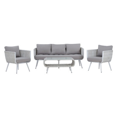 Set dhomë ndenjeje 4-pjesësh alumini me wicker i bardhë (HM5282.12), bardhë