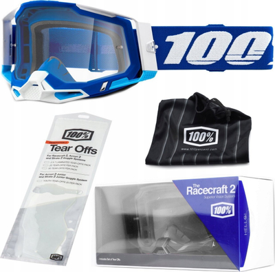 Syze motokrosi 100% Racecraft 2, xham transparent anti-fog, blu