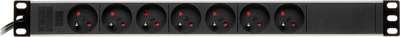 Prizë rryme rack 1U 19", 7 dalje, kabllo 2m C14, argjend