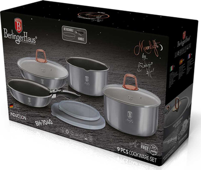 Set tenxheresh dhe tiganësh Berlinger Haus Click&amp;Cook BH-7040, alumini me veshje graniti, Turbo Induction, gri