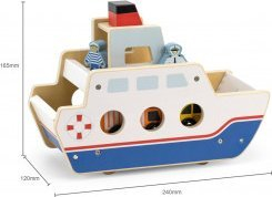 Lodër druri Viga Ferry Ship, traget me makina dhe figura, shumëngjyrëshe