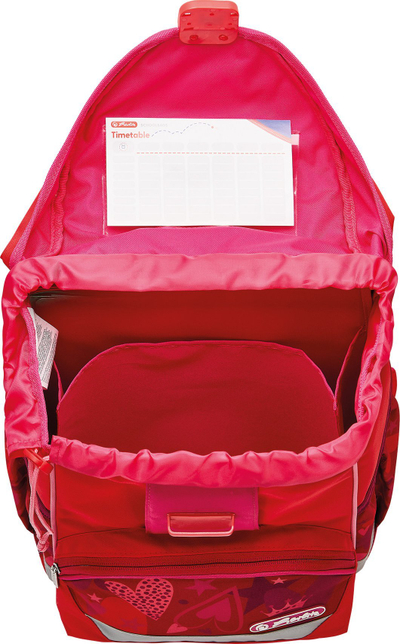 Set çantë shkolle Herlitz UltraLight Plus Sweet Hearts, ergonomike, për goca, e kuqe