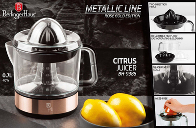 Shtrydhëse agrumesh Berlinger Haus Citrus Juicer, 0.7L, 40W, rozë metalik