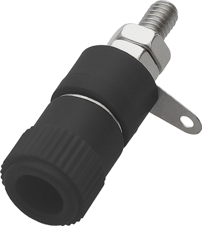 Prizë laboratorike banana 4mm, set 2 copë, 5A, e kuqe dhe e zezë