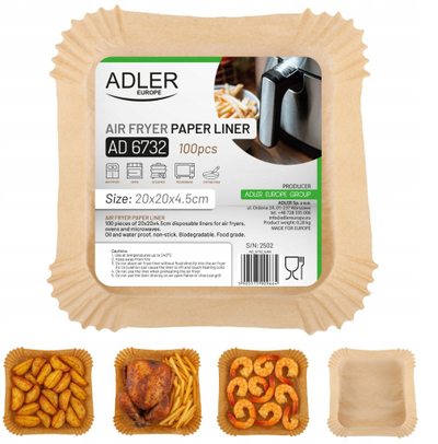 Letër mbështjellëse për friteza ajri Adler AD 6732, 20 cm, 100 copë, deri 240°C, biodegradueshme