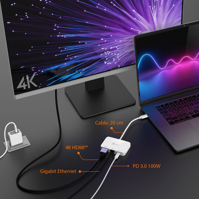 Адаптер USB C J5create JCA351 N, HDMI 4K, Етернет, Power Delivery, бел