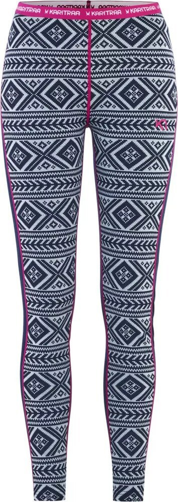 Leggins termikë për gra Kari Traa Floke Pant W, lesh merino, prerje e ngushtë, blu me motive