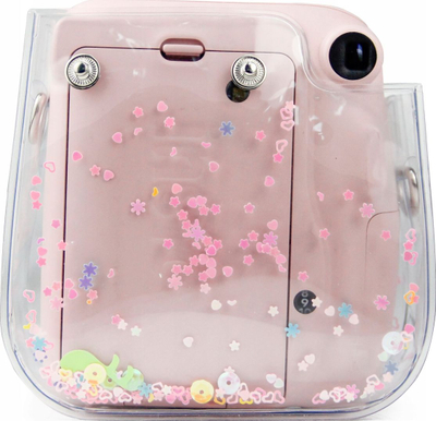 Kuti mbrojtëse LoveInstant për Fujifilm Instax Mini 11, plastike e tejdukshme, me shkëlqyesa rozë